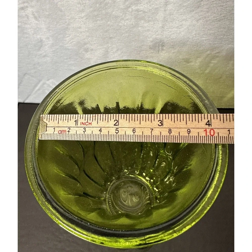 Green Glass Floral Flower Vase  